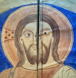 C. O. Zeuthen, color tracing of the Majestas Domini in Skibby Church (detail), 1858, watercolor and graphite on semi-transparent impregnated cloth. Copenhagen, National Museum, Antiquarian and Topographical Archive