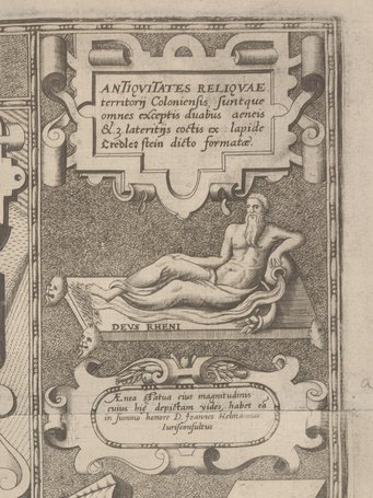 Arnold Mercator, COLONIA AGRIPPINA EXACTISSIME DESCRIPTA, 1571, copperplate engraving, 110 × 173 cm, National Library of Sweden, Inv. KoB DelaG 151, Detail of the rightside margin. Arnold Mercator, COLONIA AGRIPPINA EXACTISSIME DESCRIPTA, 1571, copperplate engraving, 110 × 173 cm, National Library of Sweden, Inv. KoB DelaG 151, Detail of the rightside margin.