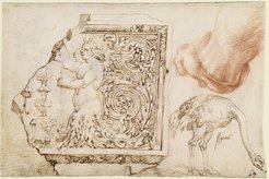 Maarten van Heemskerck, Various studies, pen and brown ink / red chalk, 136 × 210 mm. Berlin, Kupferstichkabinett, Inv. 79 D 2, fol. 50 r (Photo Staatliche Museen zu Berlin / Dietmar Katz)