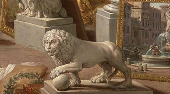 Giovanni Paolo Panini, Roma Moderna, 1757, Detail: Lion, Boston, Museum of Fine Arts. Giovanni Paolo Panini, Roma Moderna, 1757, Detail: Lion, Boston, Museum of Fine Arts.