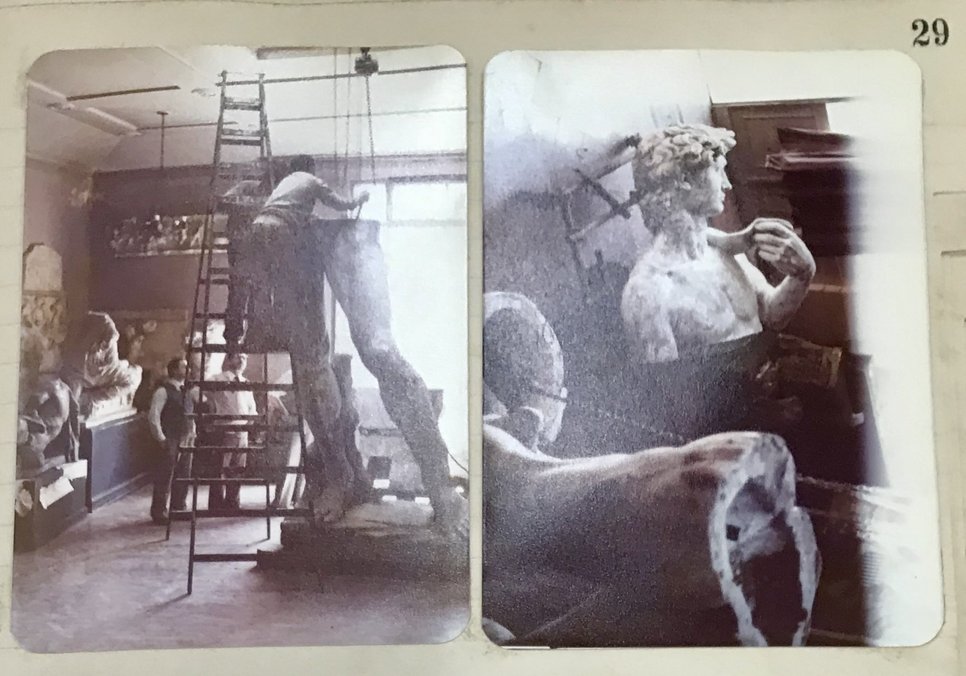The installation of the plaster cast of Michelangelo’s David at the Museo de la Cárcova, Buenos Aires, 1980, photographs from Escuela Superior de Bellas Artes Libro nº 4. Buenos Aires, Universidad Nacional de las Artes, Museo de la Cárcova, Fondo histórico Escuela Superior de Bellas Artes, Inv. 59.2238_A.