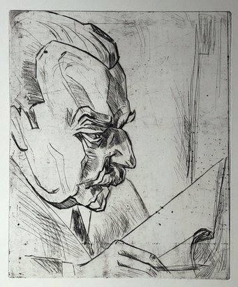 Fritz Schaefler (1888 – 1954), “Der Kunsthistoriker Heinrich Wölfflin” from the series “Die Meister”, drypoint on paper, 1920, sheet 75.6 x 53.1 cm, image 39 x 32.5 cm, private collection Fritz Schaefler (1888 – 1954), “Der Kunsthistoriker Heinrich Wölfflin” from the series “Die Meister”, drypoint on paper, 1920, sheet 75.6 x 53.1 cm, image 39 x 32.5 cm, private collection
