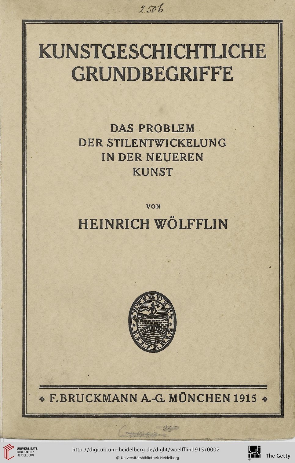 Heinrich Wölfflin, Kunstgeschichtliche Grundbegriffe, Munich 1915 (dust jacket)