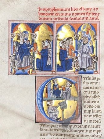 Kitāb al-Hāwī (The Comprehensive Book of Medicine), circa 1270 – 1280, Biblioteca Nazionale di Firenze, MS Lat. 6912, detail of folio 1v. Kitāb al-Hāwī (The Comprehensive Book of Medicine), circa 1270 – 1280, Biblioteca Nazionale di Firenze, MS Lat. 6912, detail of folio 1v.