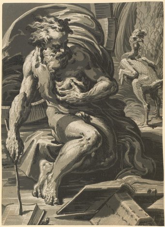 Parmigianino and Ugo da Carpi, Diogenes, chiaroscuro woodcut from four blocks, ca. 1527-30, Zürich, Graphische Sammlung ETH Parmigianino and Ugo da Carpi, Diogenes, chiaroscuro woodcut from four blocks, ca. 1527-30, Zürich, Graphische Sammlung ETH