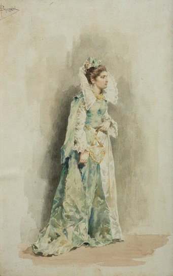 Augusto Ballerini, Dama, watercolors, 35×23cm, location unknown Augusto Ballerini, Dama, watercolors, 35×23cm, location unknown