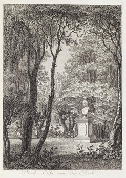 Bust of Elisa von der Recke in the garden of Seiferdorfer Schloss near Dresden, etching by Wilhelm Gottlieb Becker, Wikimedia Commons
