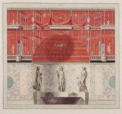 Franciszek Smuglewicz, Vincenzo Brenna (inv.) Marco Carloni (inc.), Room 25 with Judgment of Paris Sculptural Group, etching, brush and wash, gouache, in Vestigia delle Terme di Tito e loro interne pitture, hg. v. Ludovico Mirri, Rom 1776, pl. 8, National Museum in Warsaw (Image: National Museum in Warsaw Photo Lab, public domain)