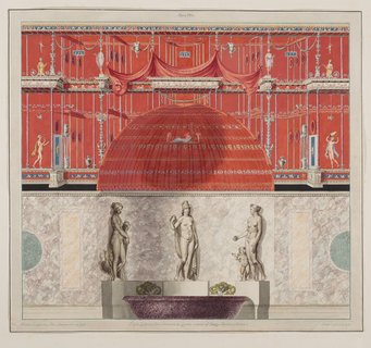 Franciszek Smuglewicz, Vincenzo Brenna (inv.) Marco Carloni (inc.), Room 25 with Judgment of Paris Sculptural Group, etching, brush and wash, gouache, in Vestigia delle Terme di Tito e loro interne pitture, hg. v. Ludovico Mirri, Rom 1776, pl. 8, National Museum in Warsaw (Image: National Museum in Warsaw Photo Lab, public domain) Franciszek Smuglewicz, Vincenzo Brenna (inv.) Marco Carloni (inc.), Room 25 with Judgment of Paris Sculptural Group, etching, brush and wash, gouache, in Vestigia delle Terme di Tito e loro interne pitture, hg. v. Ludovico Mirri, Rom 1776, pl. 8, National Museum in Warsaw (Image: National Museum in Warsaw Photo Lab, public domain)