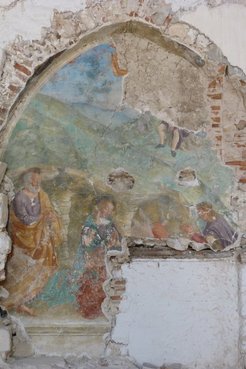 Saturnino Gatti (attr.), Adoration of the Shepherds, fresco and secco painting, late 15th–early 16th century. Church of San Pietro Apostolo, Coppito, L’Aquila, Italy