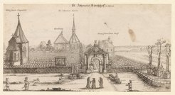 The Nuremberg Johannes Cemetery from East with Mount Calvary and the Seventh Station of the Cross by Adam Kraft, etching by Johann Alexander Boener, Nürnberg, um 1700, Stadtarchiv Nürnberg E 13/II Nr. G 144.