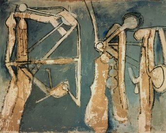 Roberto Matta, Three Figures, c. 1958, M.T. Abraham Foundation, Wikimedia Commons. Roberto Matta, Three Figures, c. 1958, M.T. Abraham Foundation, Wikimedia Commons.