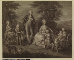 Mariano Bovi (after Angelika Kauffmann), portrait of Ferdinand IV. and Maria Carolina of Naples-Sicily with their children, 1790, etching, London, British Museum © The Trustees of the British Museum.