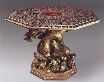 Octagonal inlaid tabletop on a dolphin stand, Rome, late 16th century, hardstone inlay and various ancient marbles, Palazzo del Quirinale, Rome Octagonal inlaid tabletop on a dolphin stand, Rome, late 16th century, hardstone inlay and various ancient marbles, Palazzo del Quirinale, Rome