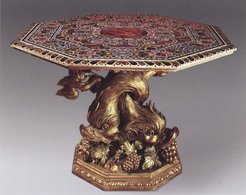 Octagonal inlaid tabletop on a dolphin stand, Rome, late 16th century, hardstone inlay and various ancient marbles, Palazzo del Quirinale, Rome