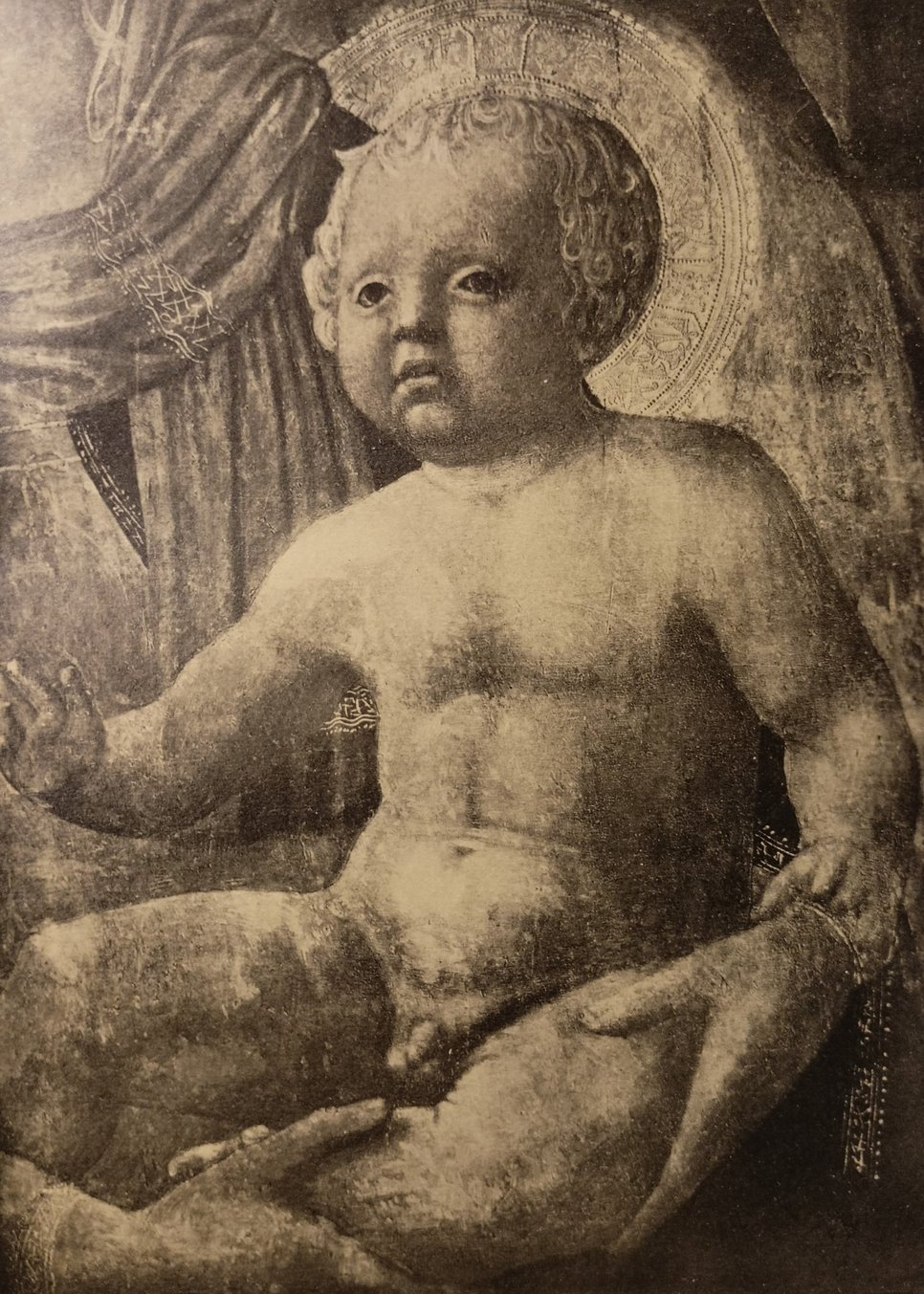 Riproduzione di un particolare dell’opera Sant’Anna, la Madonna col Bimbo e cinque angeli (1424-1425 c.) di Masolino e Masaccio (Galleria degli Uffizi) nel libro Masaccio (1932) Mario Salmi, ed. Valori Plastici; Bibliotheca Hertziana – Istituto Max Planck per la storia dell‘arte; Roma