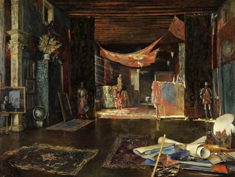 Mariano Fortuny y Madrazo, The atelier of the artist at Palazzo Pesaro Orfei, tempera on wood, 119 x 132,5 cm, Museo di Palazzo Fortuny Mariano Fortuny y Madrazo, The atelier of the artist at Palazzo Pesaro Orfei, tempera on wood, 119 x 132,5 cm, Museo di Palazzo Fortuny
