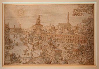 Henrick van Cleve III, Capriccio of Rome, 1588. Pen in brown, gray-blue, red-brown and light brown wash, 173 x 254 mm. Antwerp, private collection Henrick van Cleve III, Capriccio of Rome, 1588. Pen in brown, gray-blue, red-brown and light brown wash, 173 x 254 mm. Antwerp, private collection