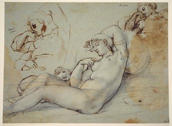Annibale Carracci, Study of Venus at Rest, ca. 1602, Brown ink and brush over black chalk on blue ribbed laid paper, Frankfurt am Main, Städel Museum Annibale Carracci, Study of Venus at Rest, ca. 1602, Brown ink and brush over black chalk on blue ribbed laid paper, Frankfurt am Main, Städel Museum