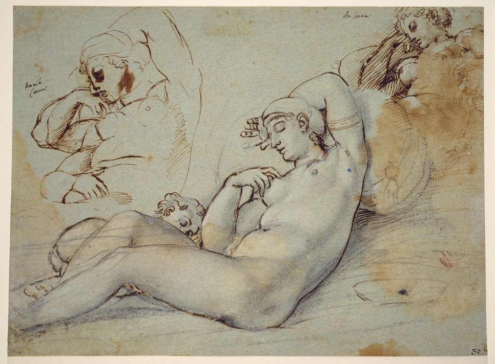 Annibale Carracci, Study of Venus at Rest, ca. 1602, Brown ink and brush over black chalk on blue ribbed laid paper, Frankfurt am Main, Städel Museum