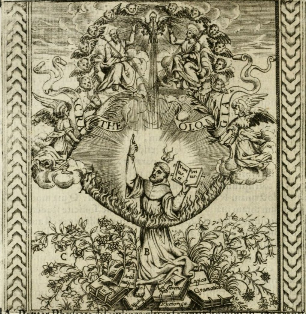 Diego Valadés, “Theology and the Liberal Arts,” 1579, copperplate etching, within Rhetorica Christiana ad concionandi et orandi usum accommodate […] ex Indorum maximè deprompta sunt historiis. Perugia: Petrus Jacobus Petrutius, 1579 (Getty Research Institute)