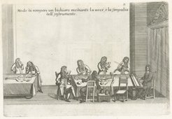 Cornelis Meijer, “Modo di rompere un bichiero mediante la uoce, è la simpatia dell' instrumento” from the series Racolta di varii segreti come si vedono nelle segventi figure (Rome: Komarek, 1696). Amsterdam: Rijksmuseum, RP-P-OB-23.516(V) (public domain)