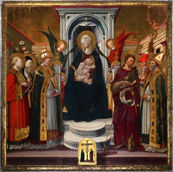 Neri di Bicci, Madonna with Child and Saints, tempera on panel, 1458. Viterbo, San Sisto (photo Wikimedia Creative Commons) Neri di Bicci, Madonna with Child and Saints, tempera on panel, 1458. Viterbo, San Sisto (photo Wikimedia Creative Commons)