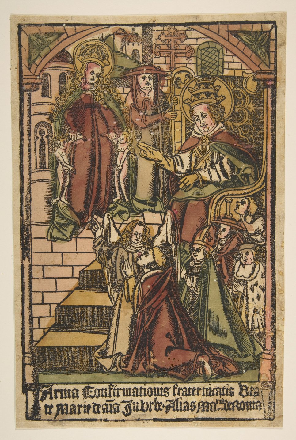 Anonymous, Commemorative single-leaf print of the Anima confraternity, after 1504, hand-colored woodcut, 259 x 167 mm. New York, The Metropolitan Museum of Art, inv. 31.54.157 (photo public domain metmuseum.org)